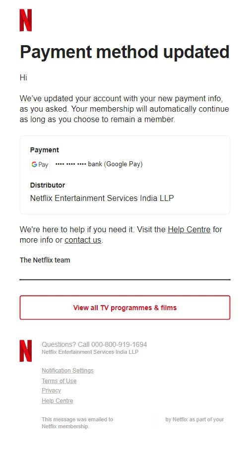 netflix payment method update emailer
