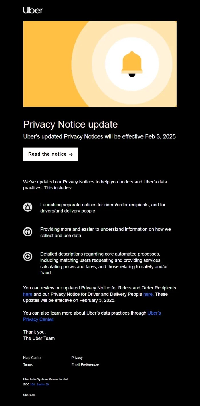 uber email - privacy