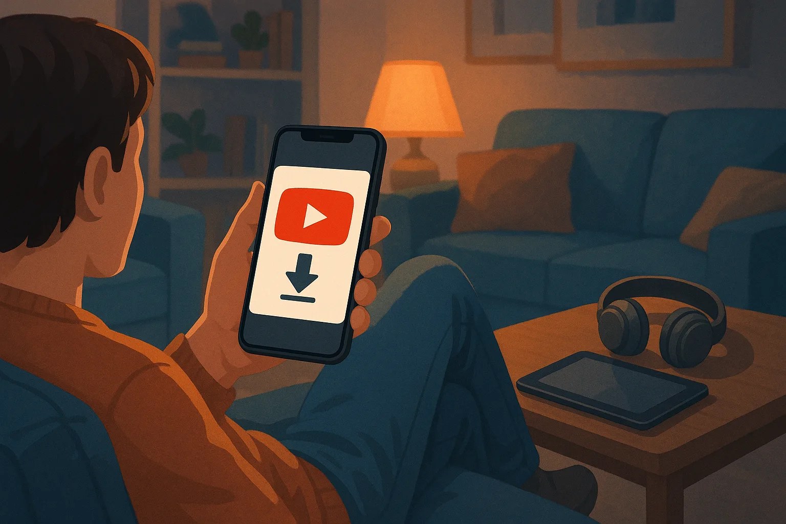A person relaxing while learning how to download a YouTube video legally on their smartphone.