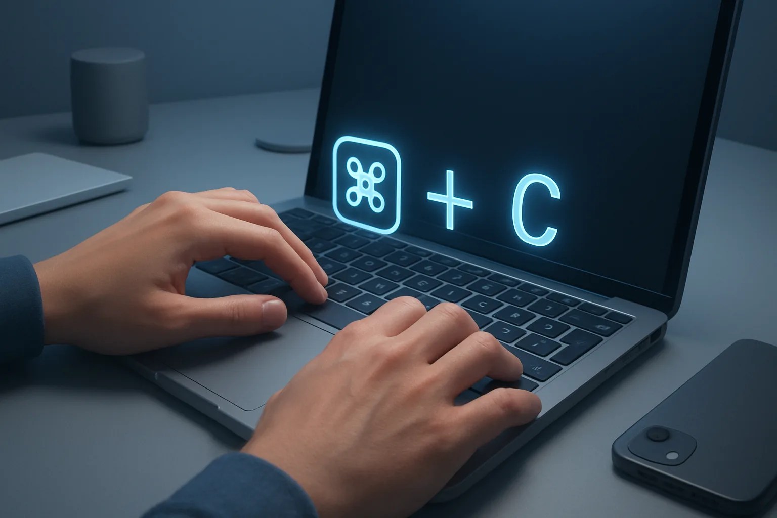Hands using a MacBook keyboard, demonstrating useful macbook shortcuts to enhance productivity.