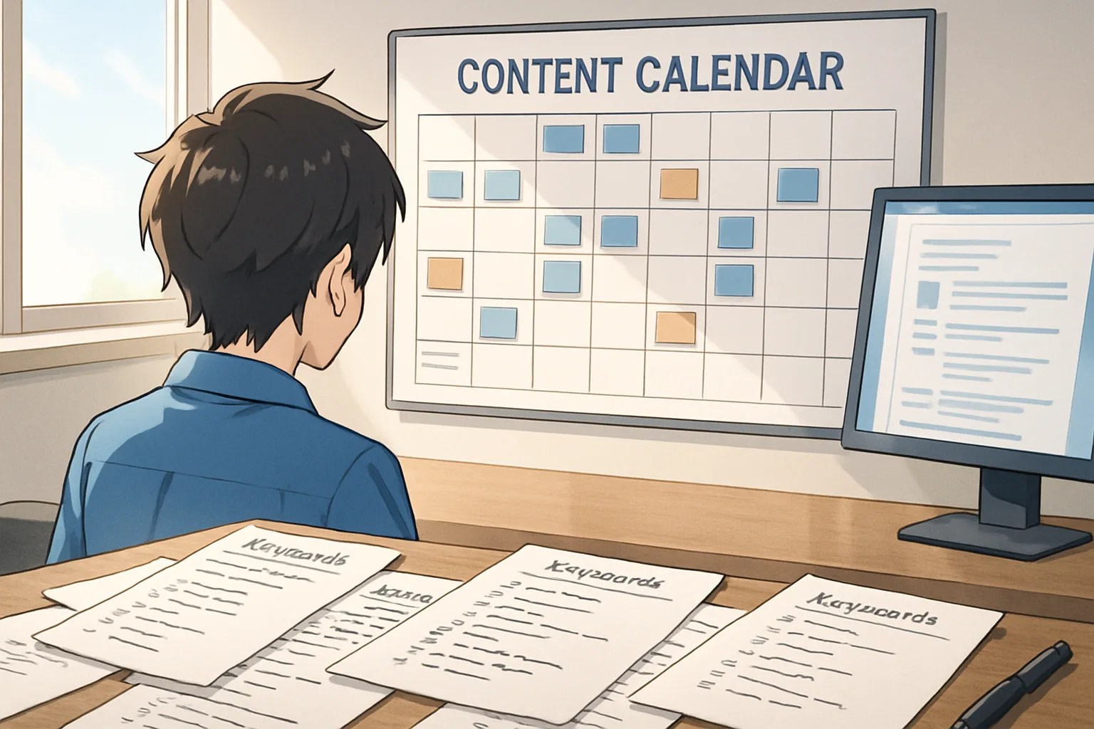 A person following a clear plan showing what to do after keyword research, moving from a messy list to a finished, optimized article.