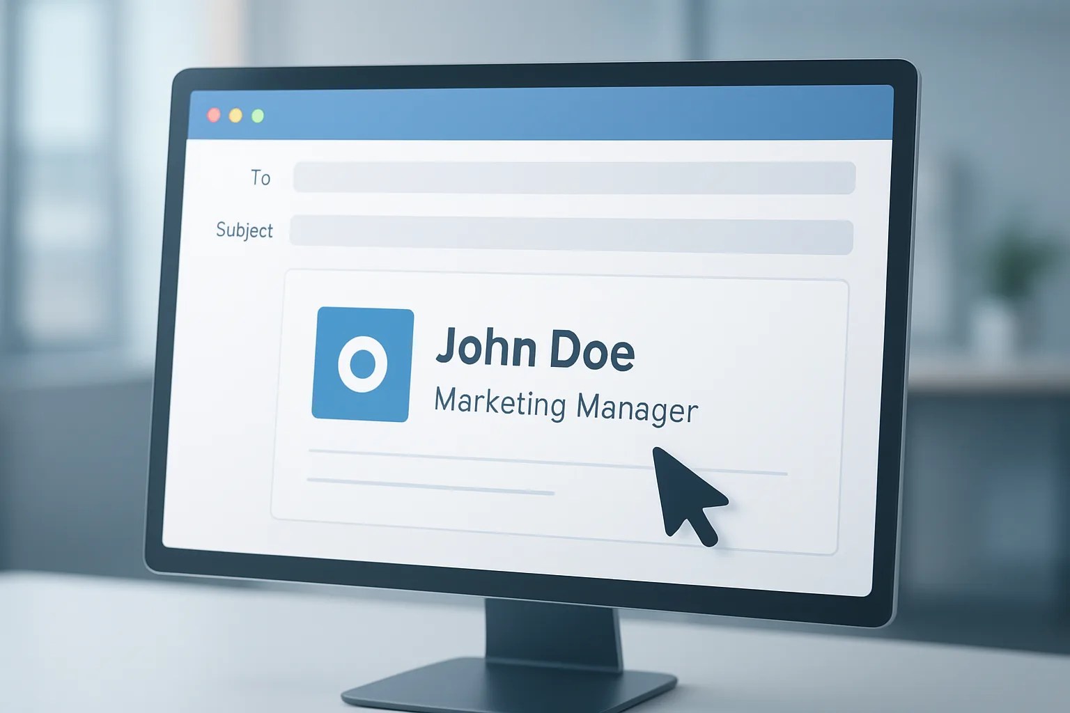 A person's cursor editing an email signature block, illustrating how to change your email signature in Outlook.