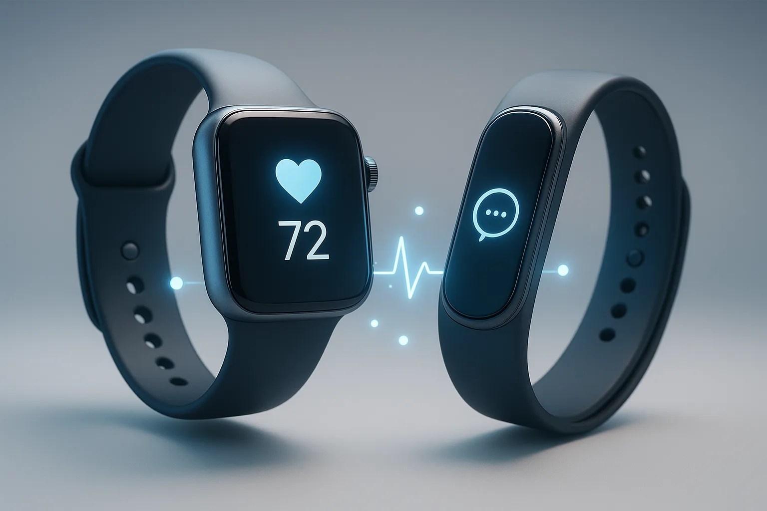 A comparison image showing a smartwatch or smartband, highlighting their different designs and features.