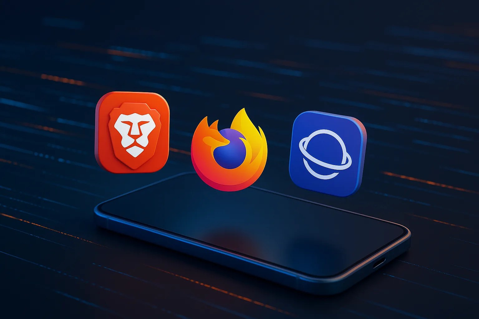 smartphone displaying icons for the best mobile browsers of 2025.