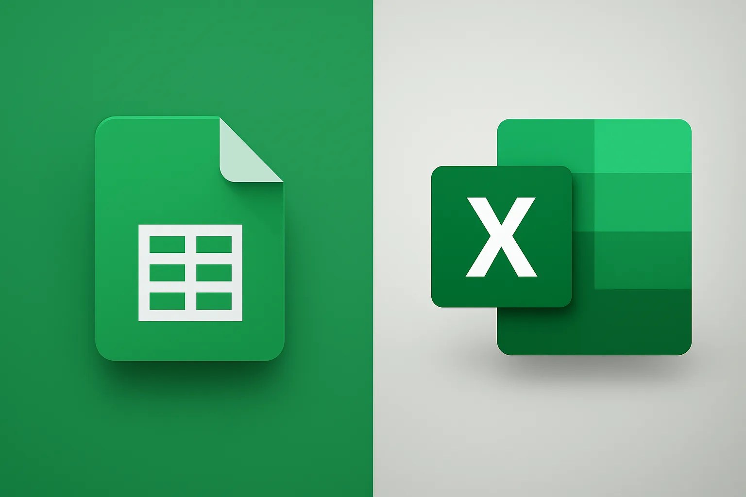 illustration comparing the logos of google sheets and microsoft excel