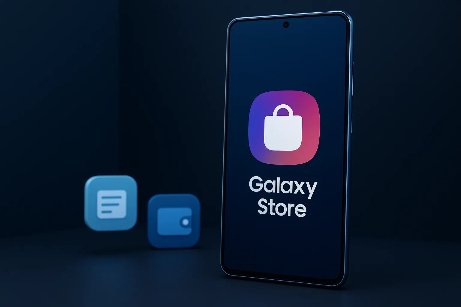 A Samsung Galaxy phone displaying five featured Samsung apps you're missing out on, including Good Lock and Expert RAW.