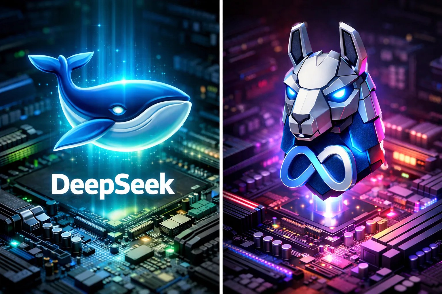 Comparison of DeepSeek and Llama 4 AI models running on computer hardware.