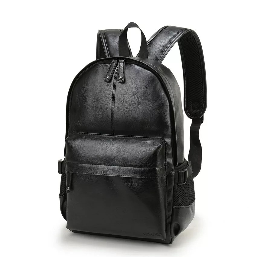 backpack preppy leather Men's Preppy Style Leather Backpack