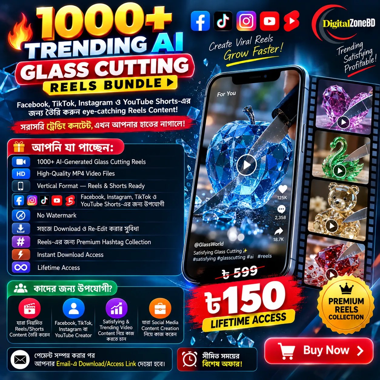 1000+ AI Glass Cutting Reels Video Bundle