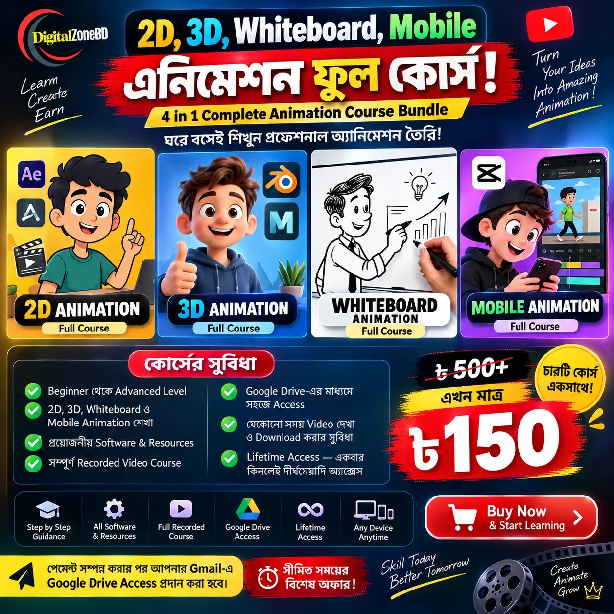 2D 3D Whiteboard and Mobile Animation Full Course Bundle