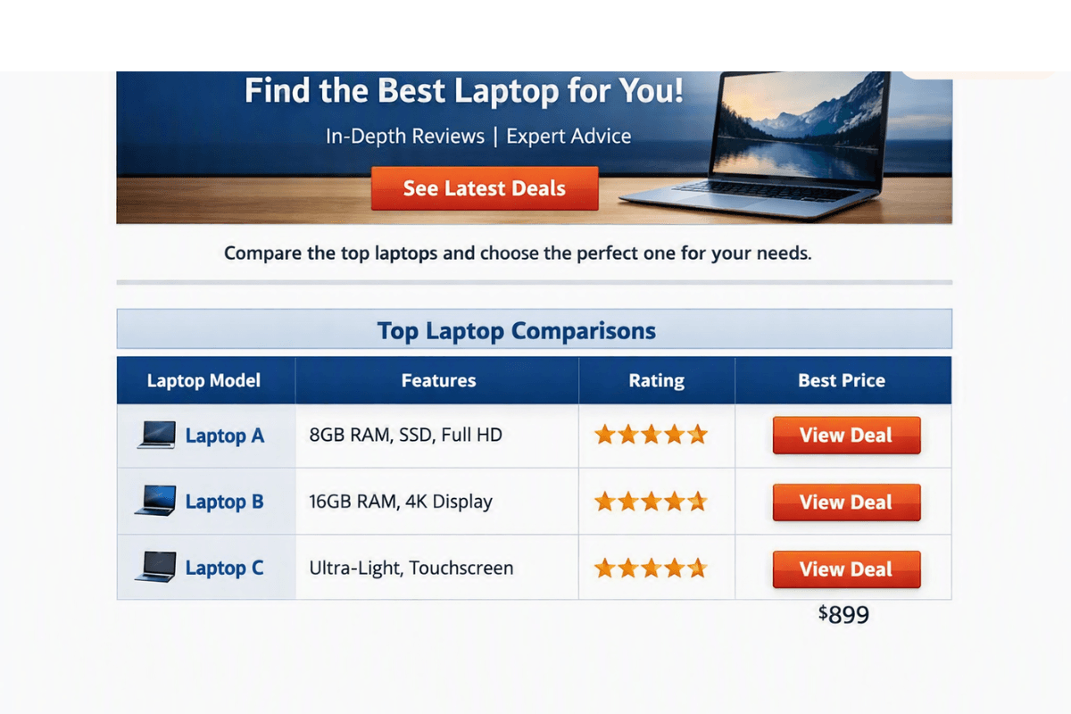 Above the fold layout that improves affiliate conversions