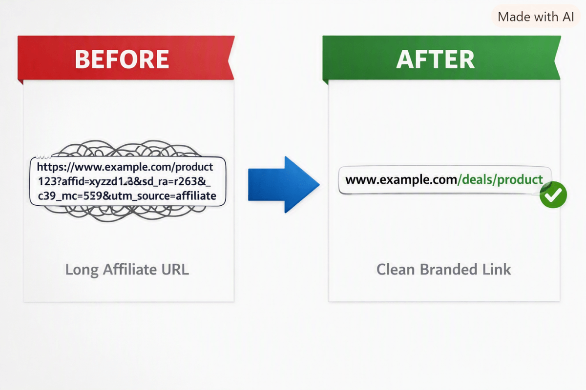 Affiliate link cloaking changes a long affiliate URL into a clean branded link”