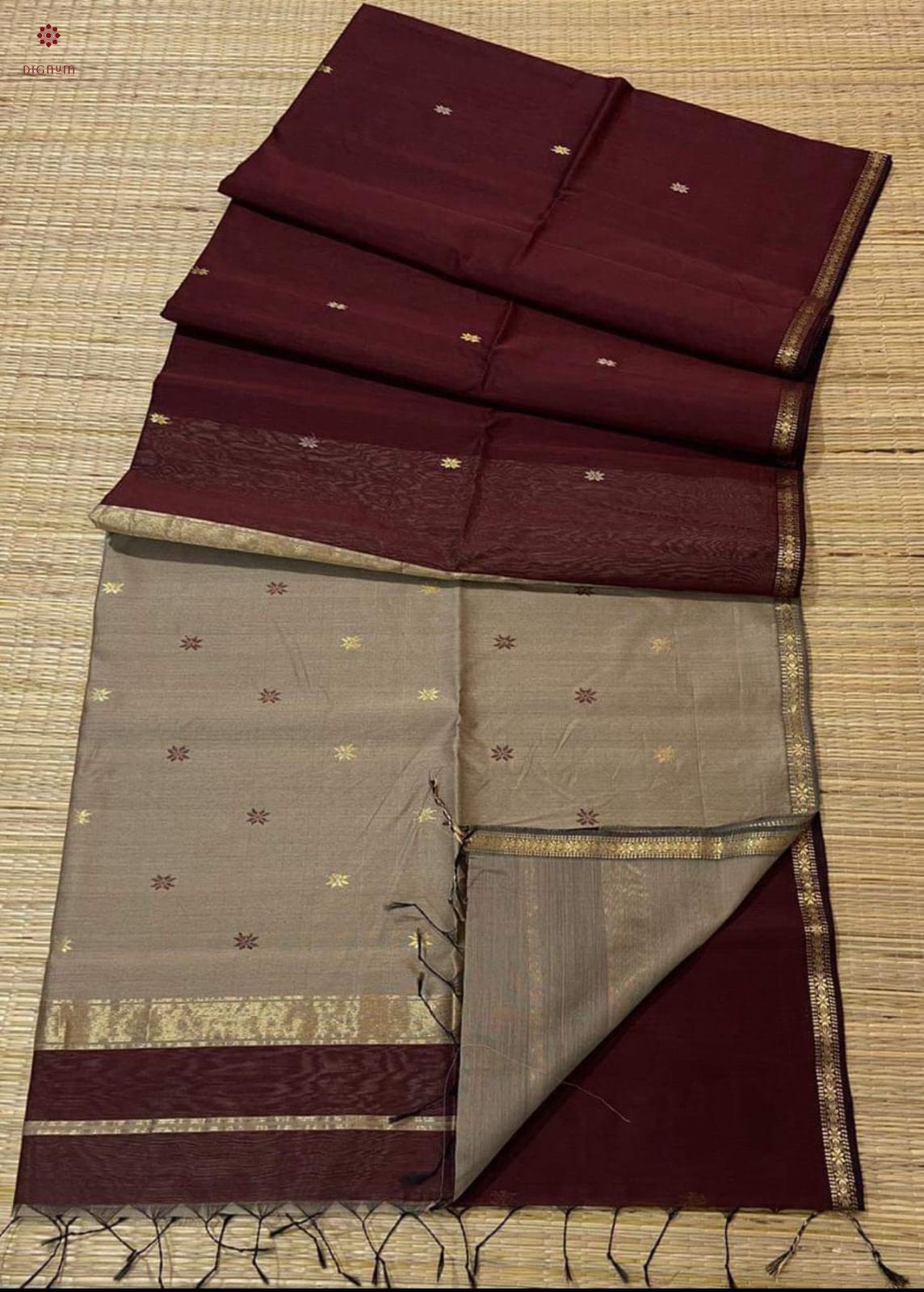 Latest Design Brown Maheshwari Silk Cotton Butta Saree