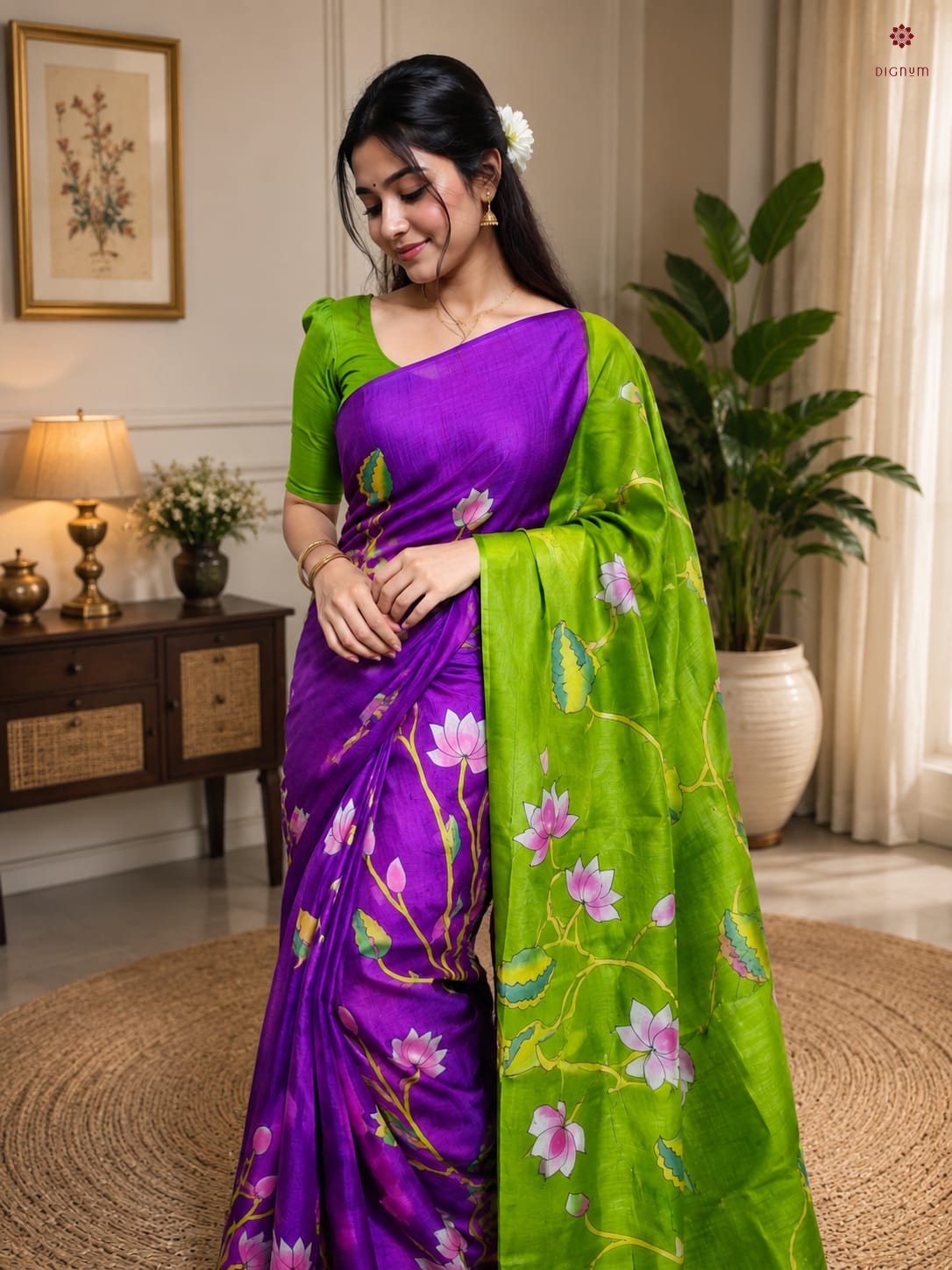 Latest Design Purple Pen Kalamkari Pure Mulberry Silk Saree