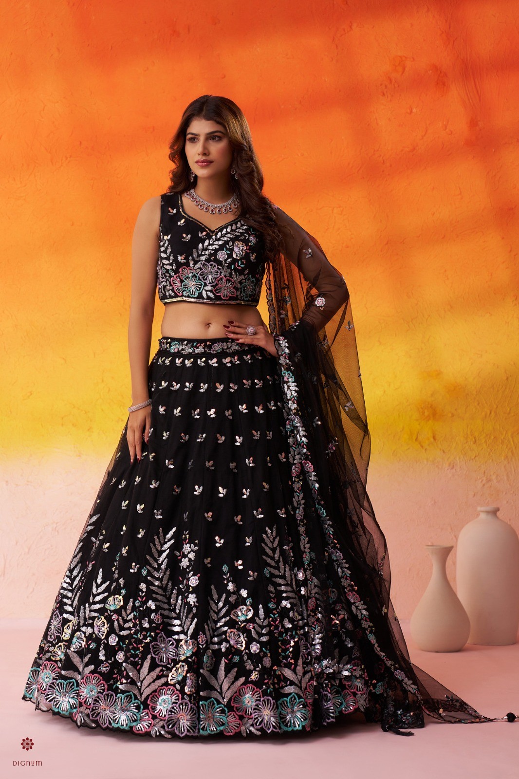Latest Design Black Designer Embroidered Lehenga Set
