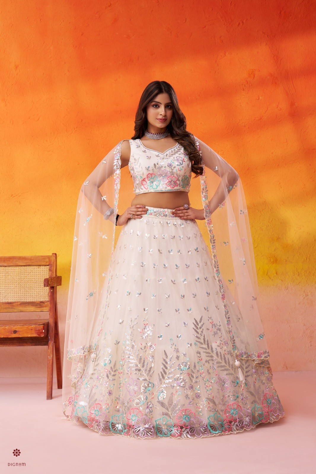 Latest Design Cream Designer Embroidered Lehenga Set