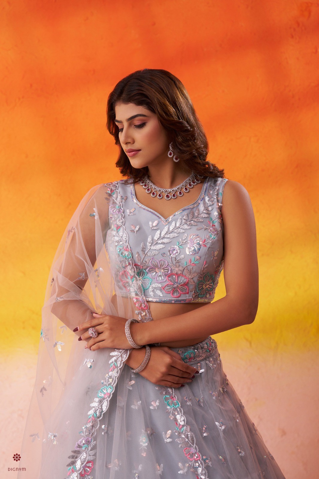 Latest Design Grey Designer Embroidered Lehenga Set