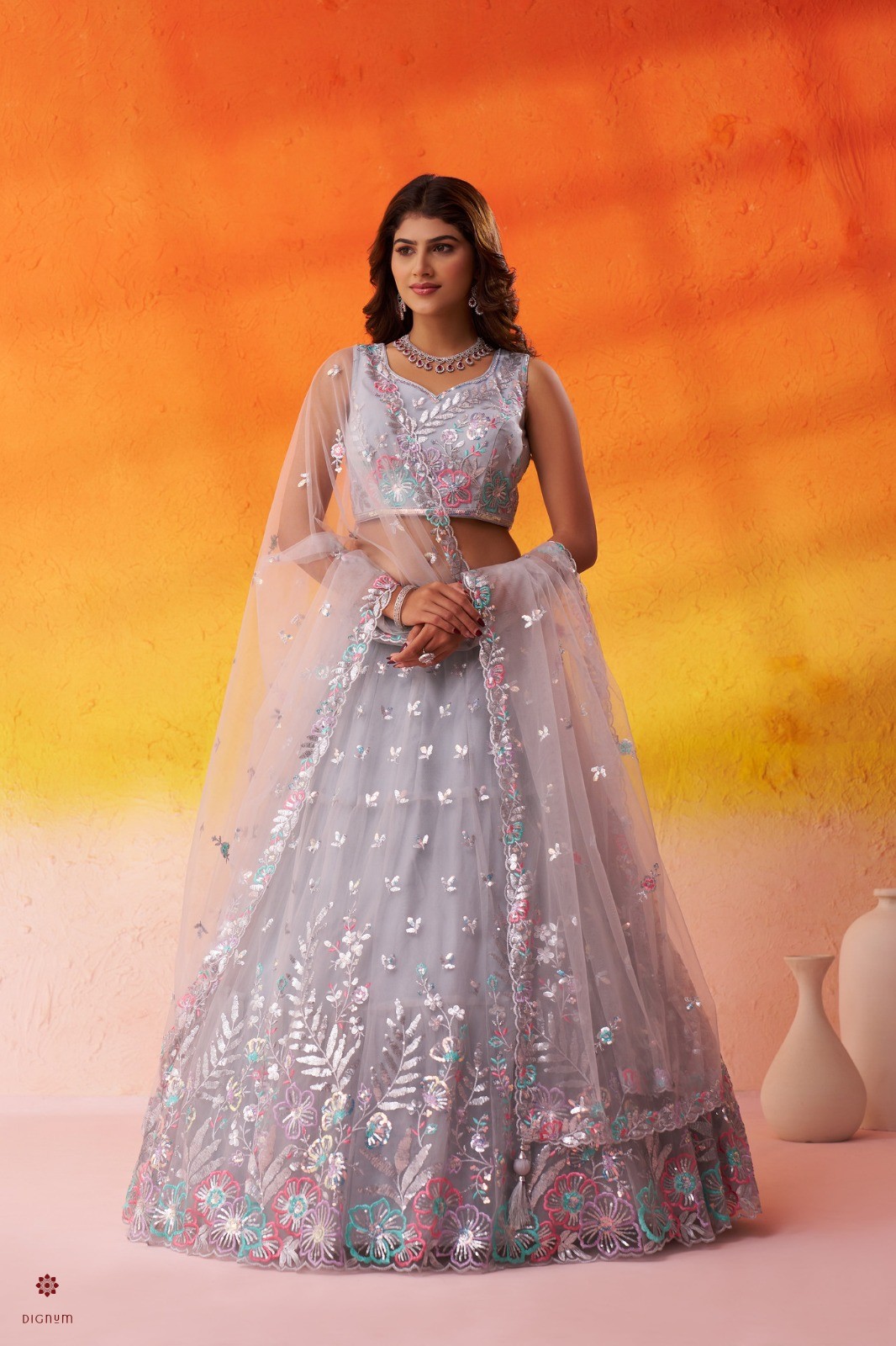 Latest Design Grey Designer Embroidered Lehenga Set