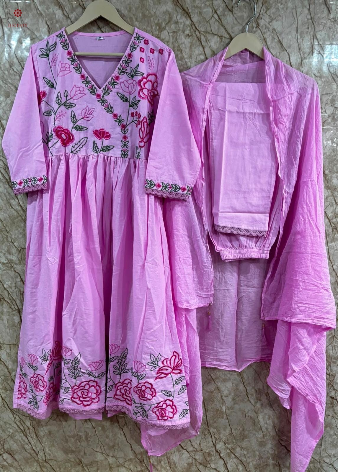 Latest Design Pink Embroidered Anarkali Suit Set