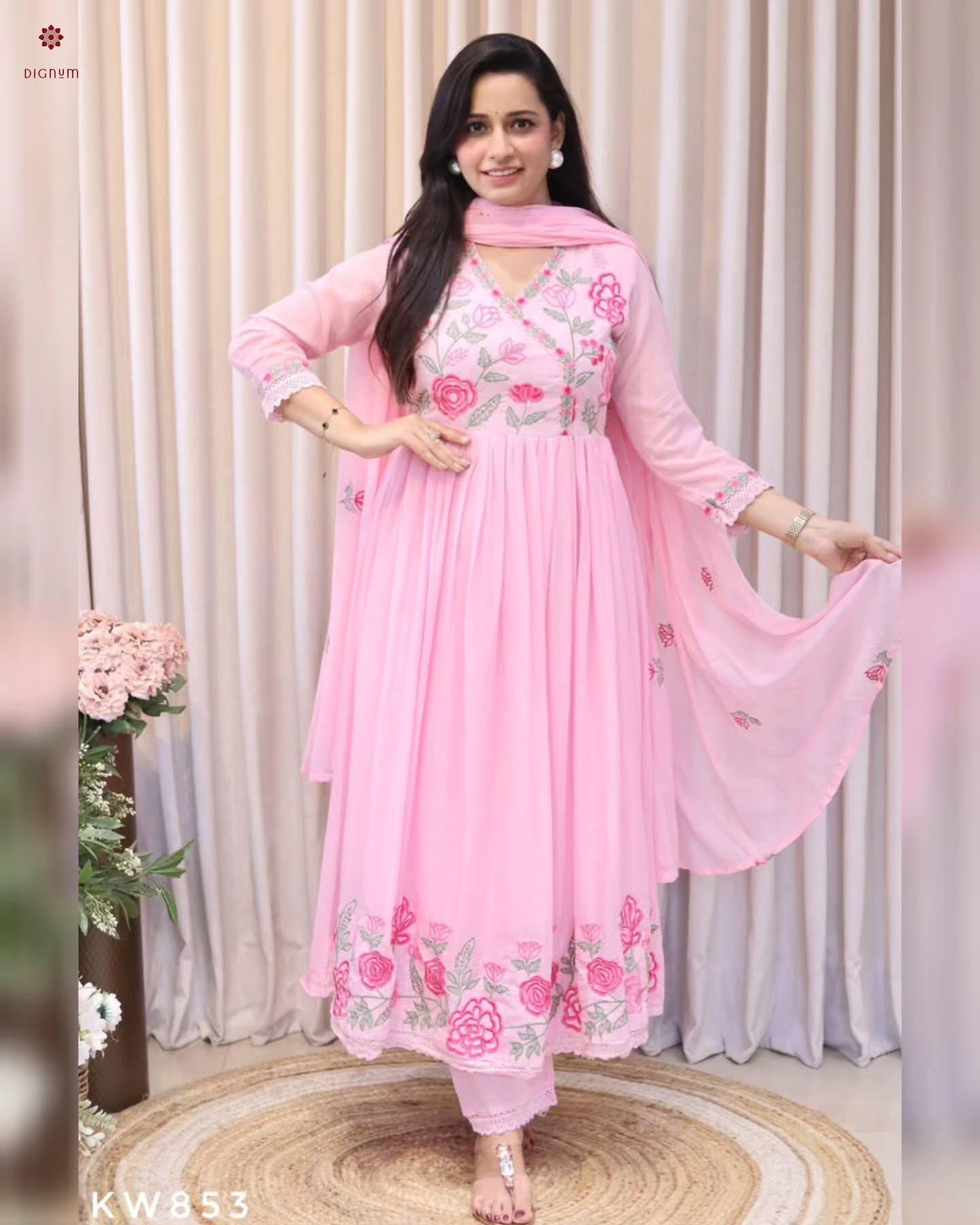 Latest Design Pink Embroidered Anarkali Suit Set