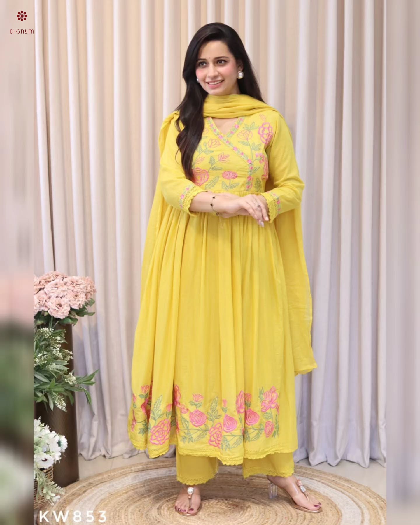 Latest Design Yellow Embroidered Anarkali Suit Set