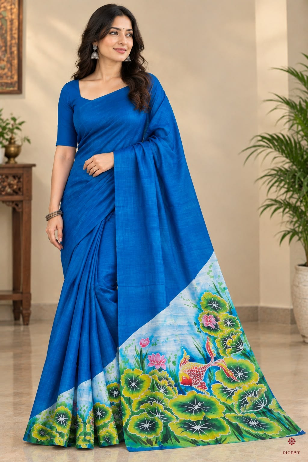Blue Hand Painted Pure Bishnupuri Silk Saree
