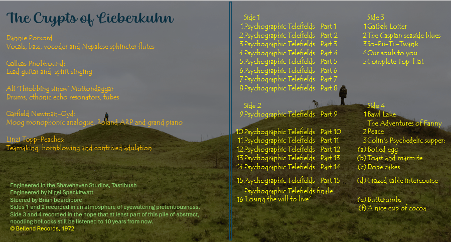Psychographic Telefields inner artwork showing the album's illustrated inner gatefold with track listings and credits
