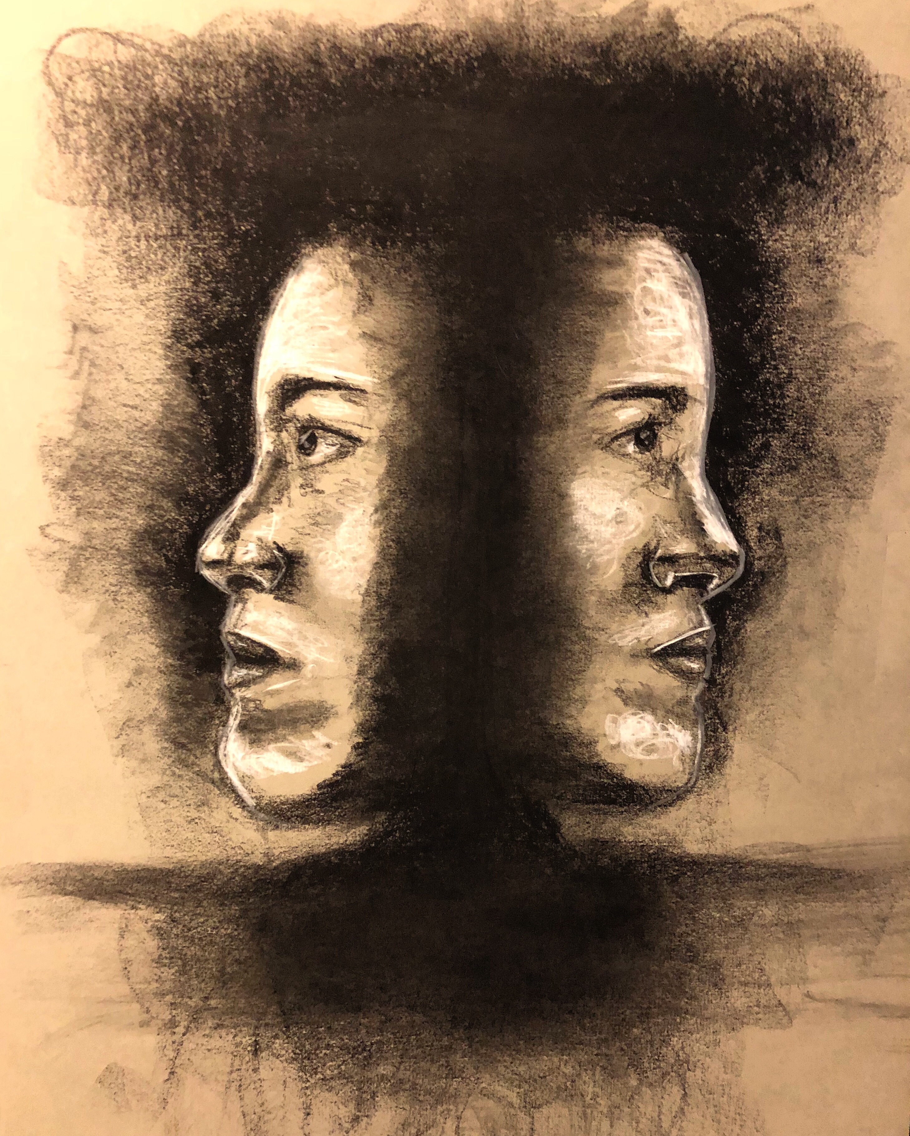 Double Trauma (2018) Medium: Conté on paper