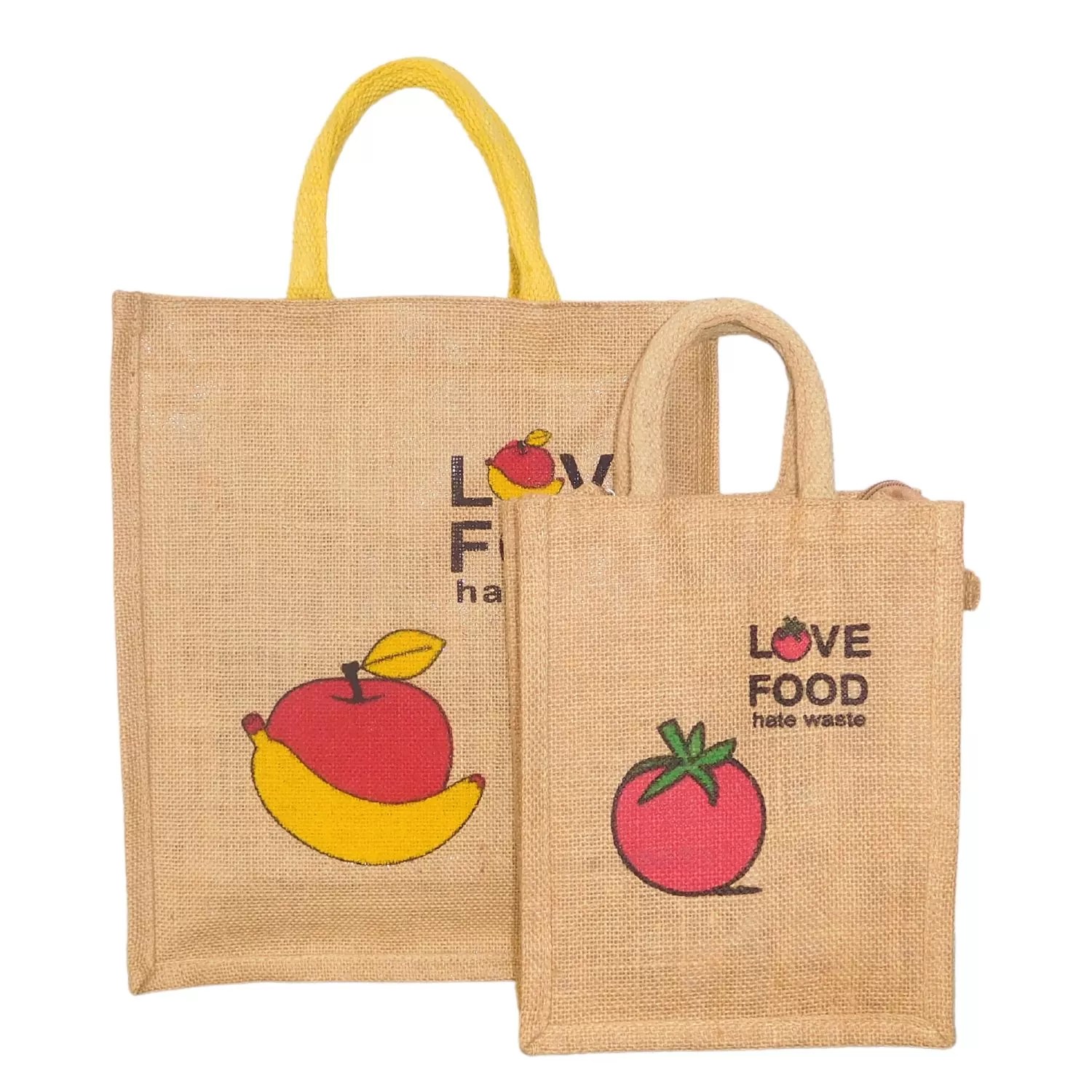 Attractive Love Food Jute Lunch Bag Big and Small For Everyone (Pack of