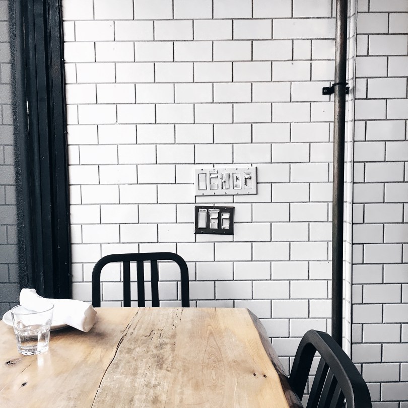 Cute, white subway tile at Lambretta Pizzeria
