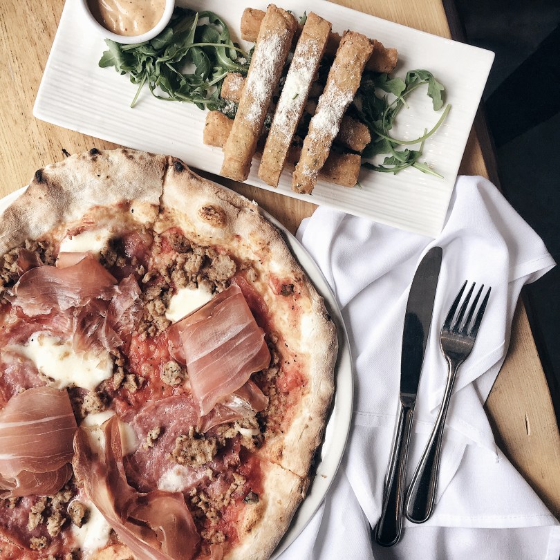 Polenta fries and Carne pizza at Lambretta Pizzeria