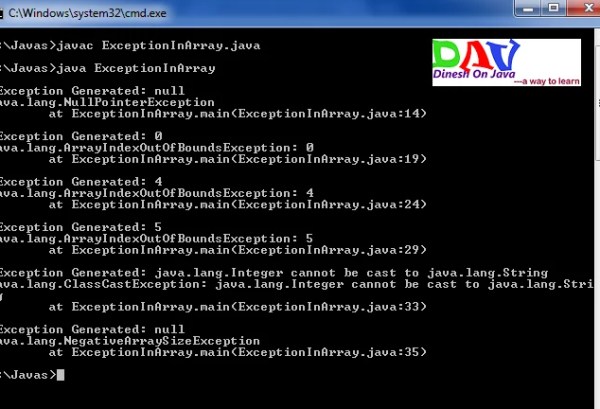 Different Exception Generate in Array