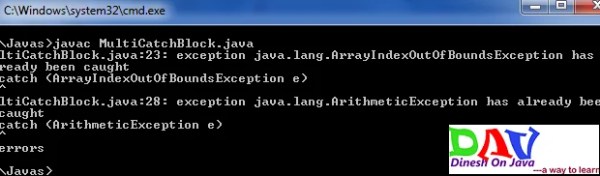 Multiple catch block Handling in java