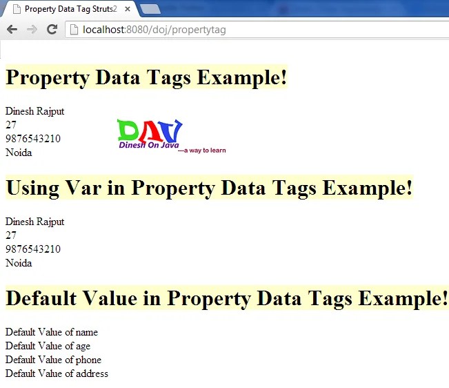 Struts 2 Property Tag Example