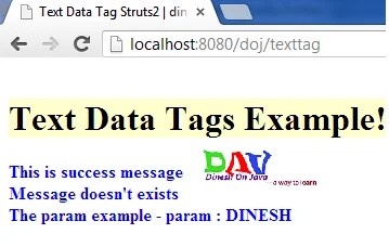 Struts 2 Text Tag Example