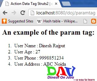 Struts 2 param Tag Example