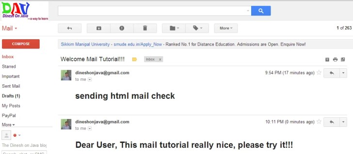 JavaMail API Sending an HTML