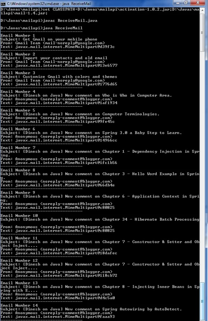 Receiving email using JavaMail API