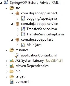 Spring AOP Before Advice Example using XML Config