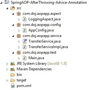 Spring AOP AspectJ @AfterThrowing Annotation Advice Example