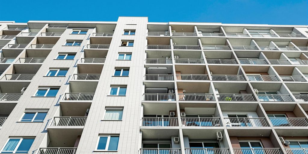 Imagem de um moderno edifício residencial.