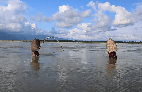 Adi women fishing on the Siang river.