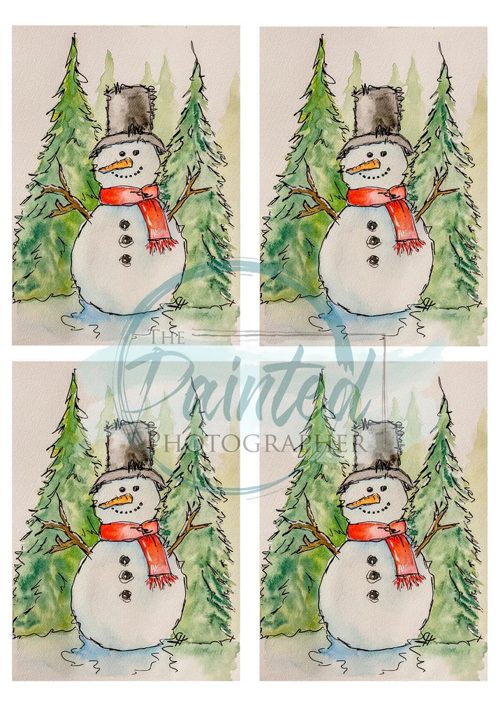 Jolly Snowman Watercolor 3.5 x 5