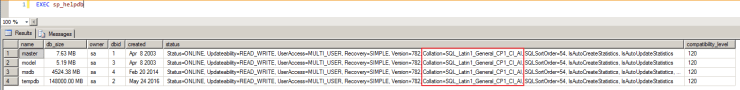 SQL Server - sp_helpdb