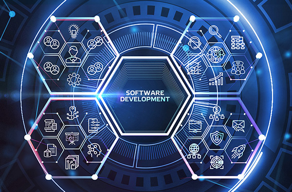 software development futuristic graphic