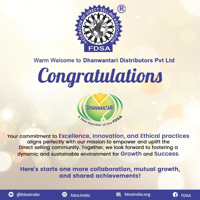 Dhanwantari Distributors Pvt. Ltd. Earns Prestigious FDSA Membership Dhanwantari Distributors Pvt. Ltd. Earns Prestigious FDSA Membership