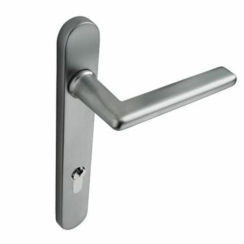 Door handle for aluminium bifold doors with sleek silver finish, providing easy access and contempor.