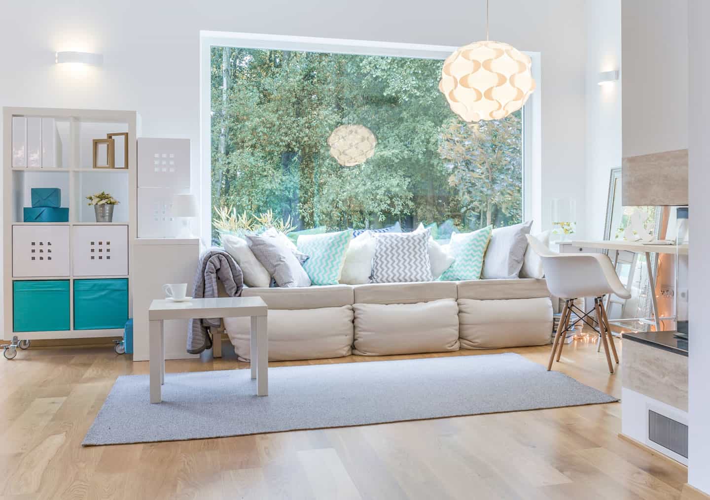 Aluminium windows with bespoke design in a contemporary living room setting.