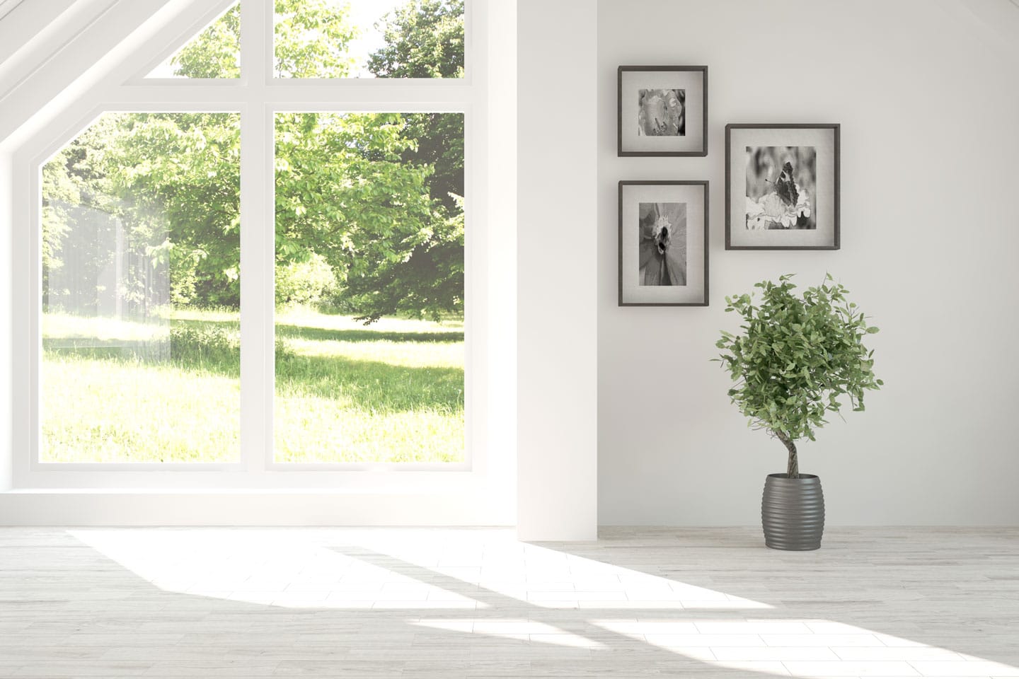 Aluminium window allowing natural light and outdoor views in a contemporary home.