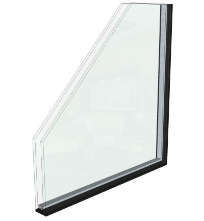 Modern steel-look window with sleek black frame and clear glass.
